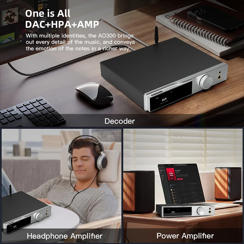 SMSL AO300 Power Amplifier & Headphone Amplifier & Decoder MA5332MS MQA-CD Audio DAC CS43131 DSD256 XMOS XU-316 HIFI Bluetooth