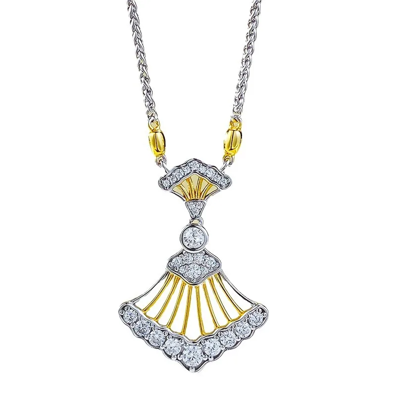 

S925 Silver Necklace Fan shaped Zircon Inlaid Personalized Fashion Versatile Necklace Boutique Jewelry for Women