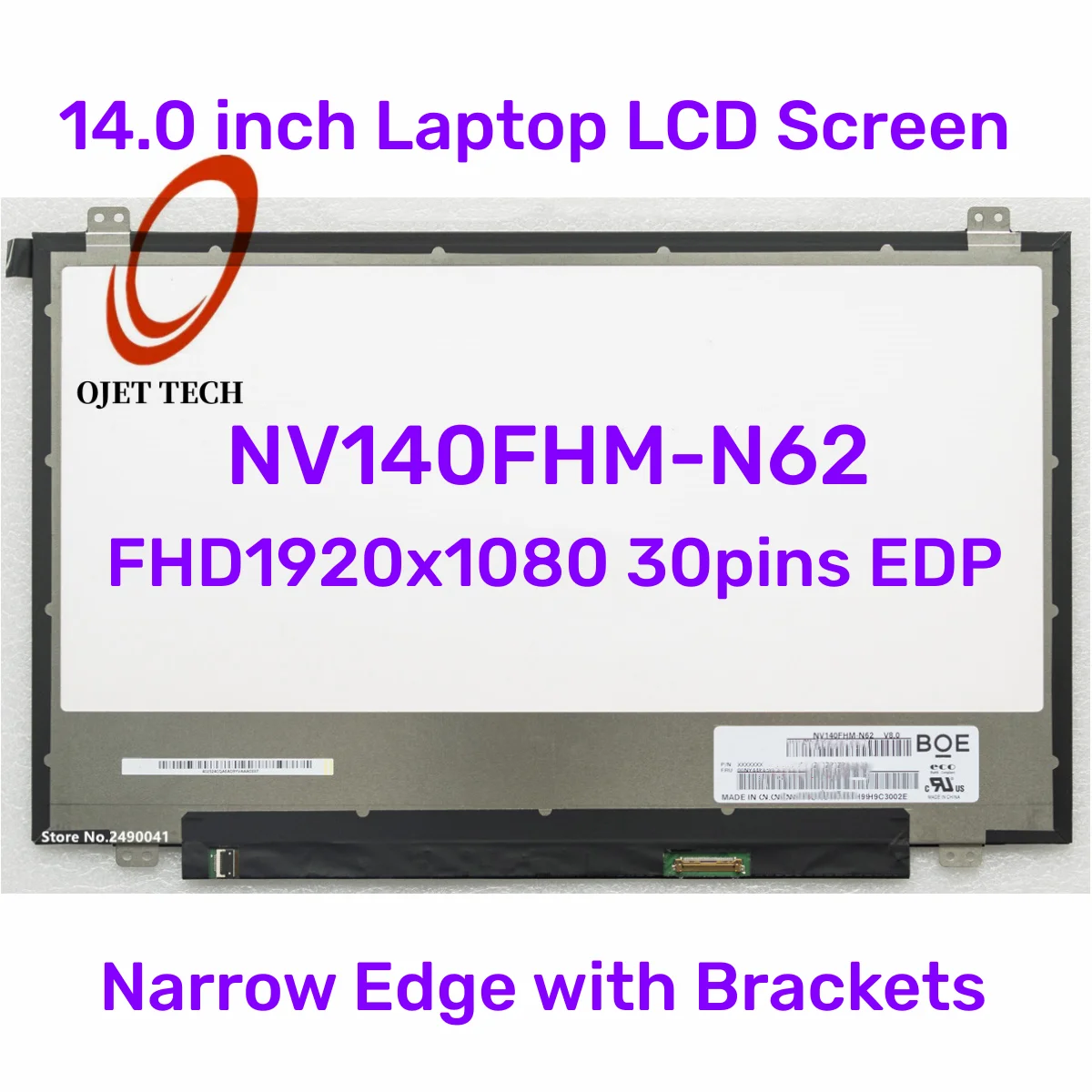 Painel de Laptop para Asus Nv140fhm-n62 V8.0 Ux430u Zenbook 72 Ntsc Edp 30 Pinos Tela de Matriz Lcd Ips Substituição Fhd