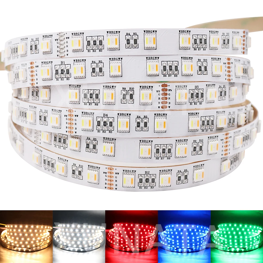 

5IN1 RGB+CCT LED Strip 5050 60leds 30Leds 96Leds/m 5 Colors in 1 chip CW+RGB+WW RGBW RGBWW flexible Led Tape Light 12V 24V