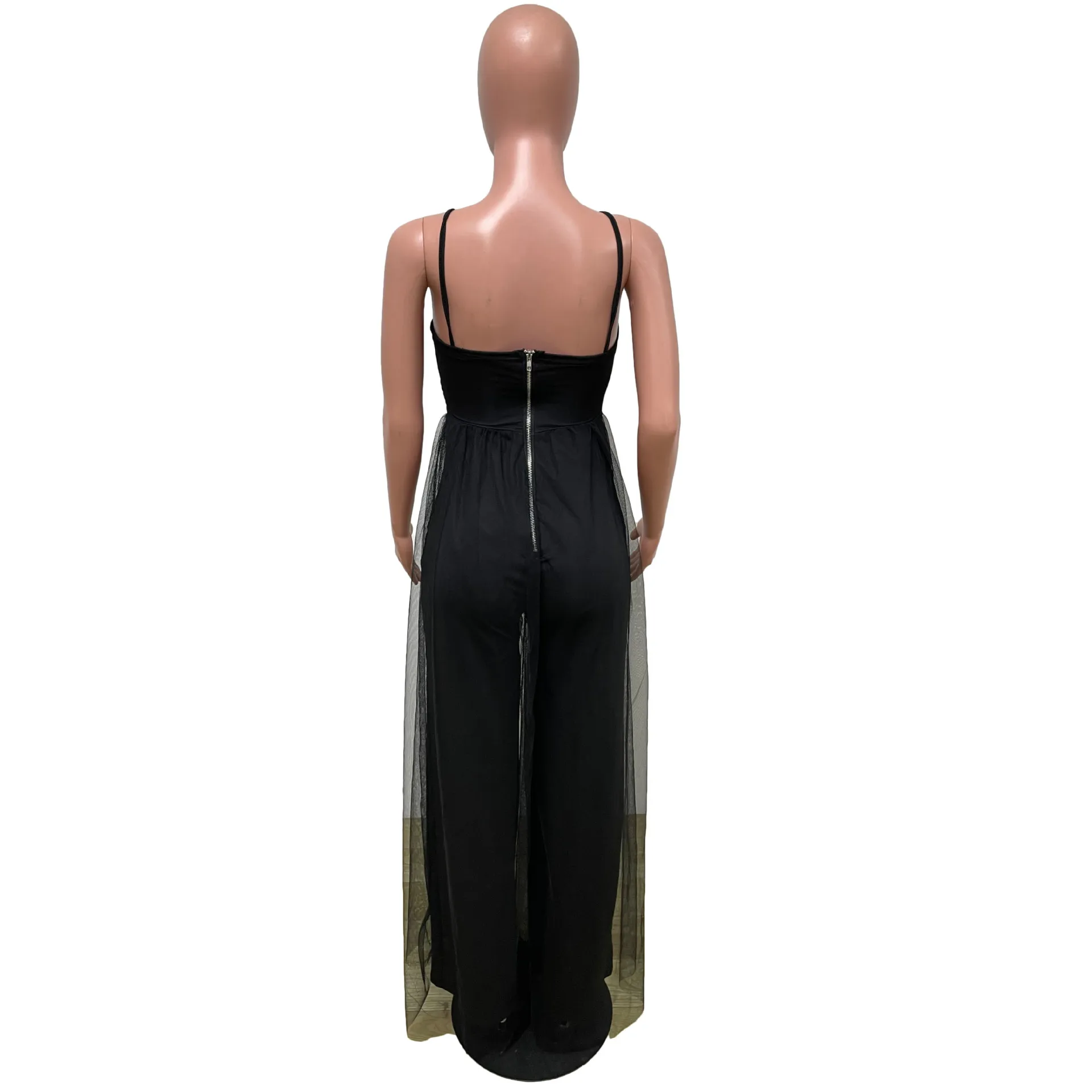 Summer Fashion New Women's Clothing Mesh Stitching Tube Top Hollow Out Navel Suspenders Sexy Jumpsuit Women Lady Party Rompers