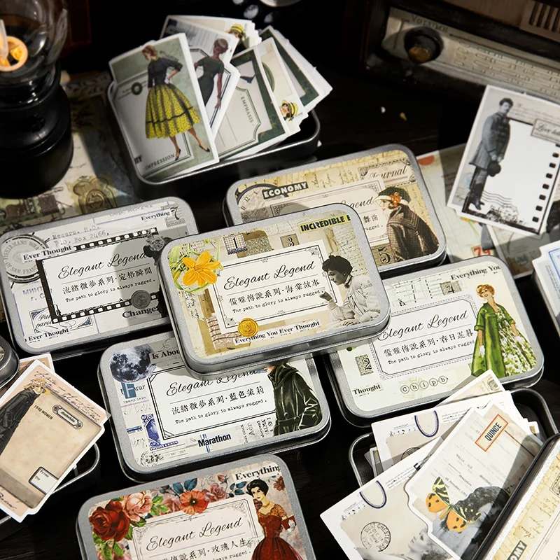 56 pçs estilo vintage elegante senhora pessoas adesivos caixa de lata diário diy lixo diário