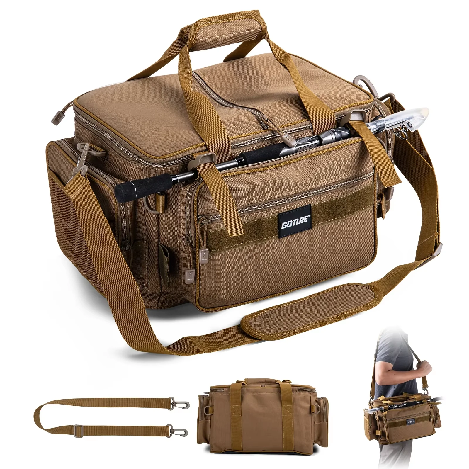 Goture-多機能屋外釣りバッグ,大容量,防水,釣り道具用,600d