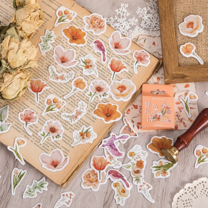 

46 pcs Flowers Stickers Adhesive Diy Diary Album Stationery Sticker Stick Labels Decorative Hand Account Scrapbooking material