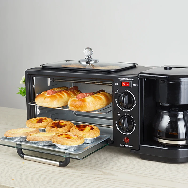 Multifunction Toaster Coffee Pot Oven Frying Pan Electric Breakfast Machine,Automatic 3 IN 1 Breakfast Maker stock automatic multifunction household 3in one 9l oven 3 in 1 breakfast maker