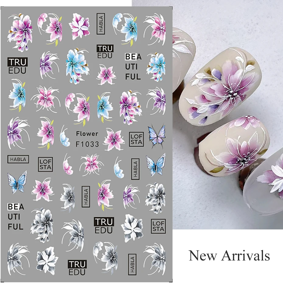 3D Lace Flowers Nail Stickers Purple Blossom Floral Butterfly Summer Nail Art Decals Decorations Adhesive Slider Tattoo Manicure nail stickers nail art decoration nail decals flower stickers