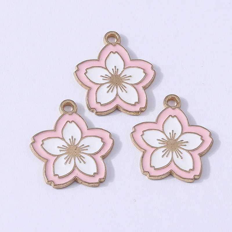 10 Stück 17 x 19 mm niedliche Emaille-Sakura-Blumen-Charms-Anhänger für Schmuckherstellung, Halsketten, Ohrringe, Armbänder, Zubehör, DIY-Geschenke – Detail 8