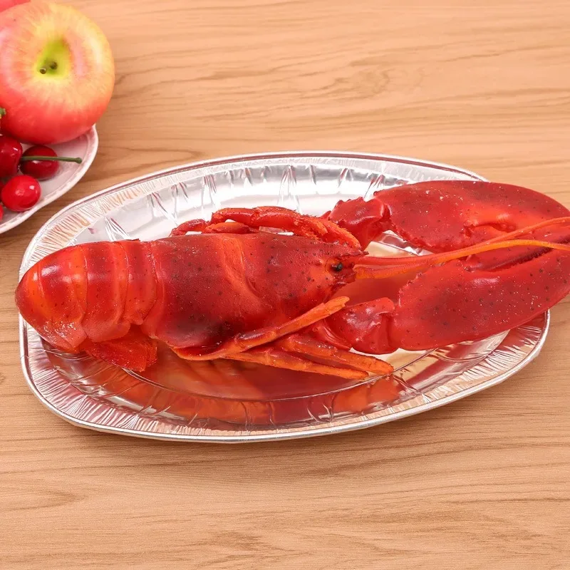 10pcs Disposable Oval Serving Plates Aluminium Foil Tray Serving Dishes Tableware for Catering BBQ Banquet Party