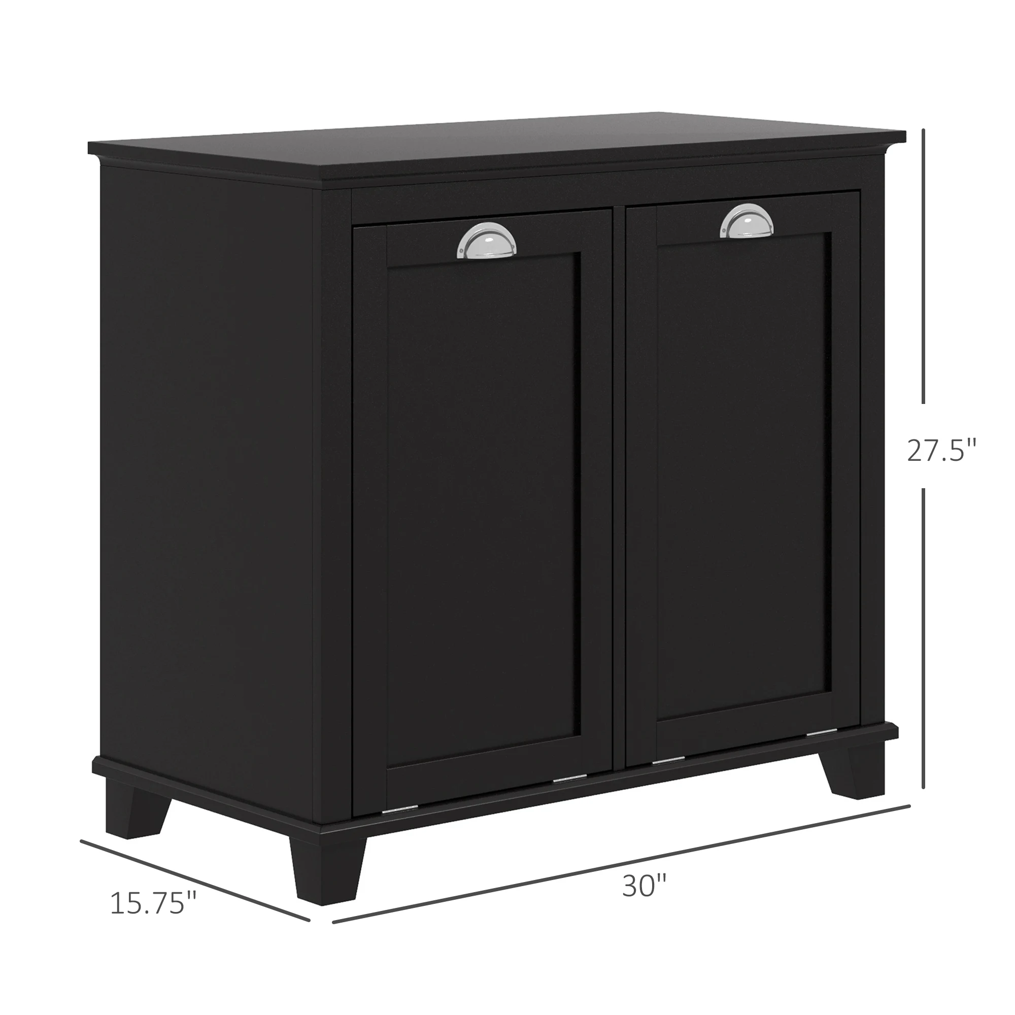 Homcom Dual Tilt Out Laundry Hamper Cabinet, Bathroom Storage Cabinet with 2-Compartment Hamper, Modern Floor Cabinet, Black 3