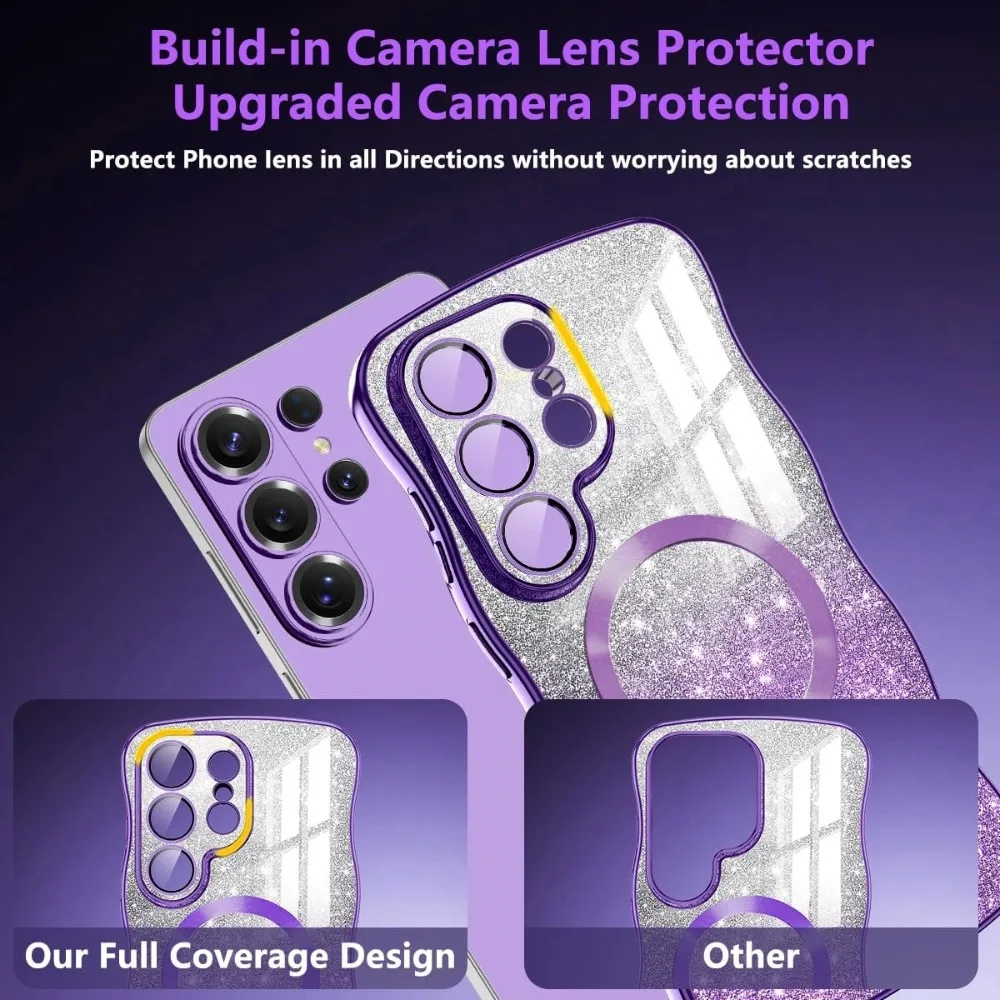 Plating Glitter Wave Magnetic Case with Wireless Charging TPU Soft Cover