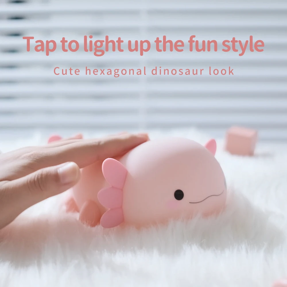 1Axolotl veilleuse pour enfants 2 luminosité Silicone pépinière lampe de couchage Portable USB Rechargeable lampe de chevet pour chambre de bébé 3