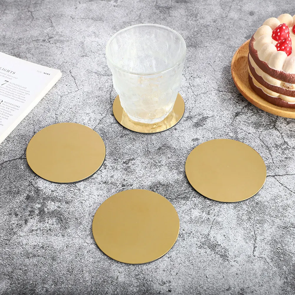 6Pcs Stainless Steel Coasters Gold Cup Coasters Set with Holder Mirror Drink Coasters Metal Cup Coasters for Coffee Mug Tea Cup