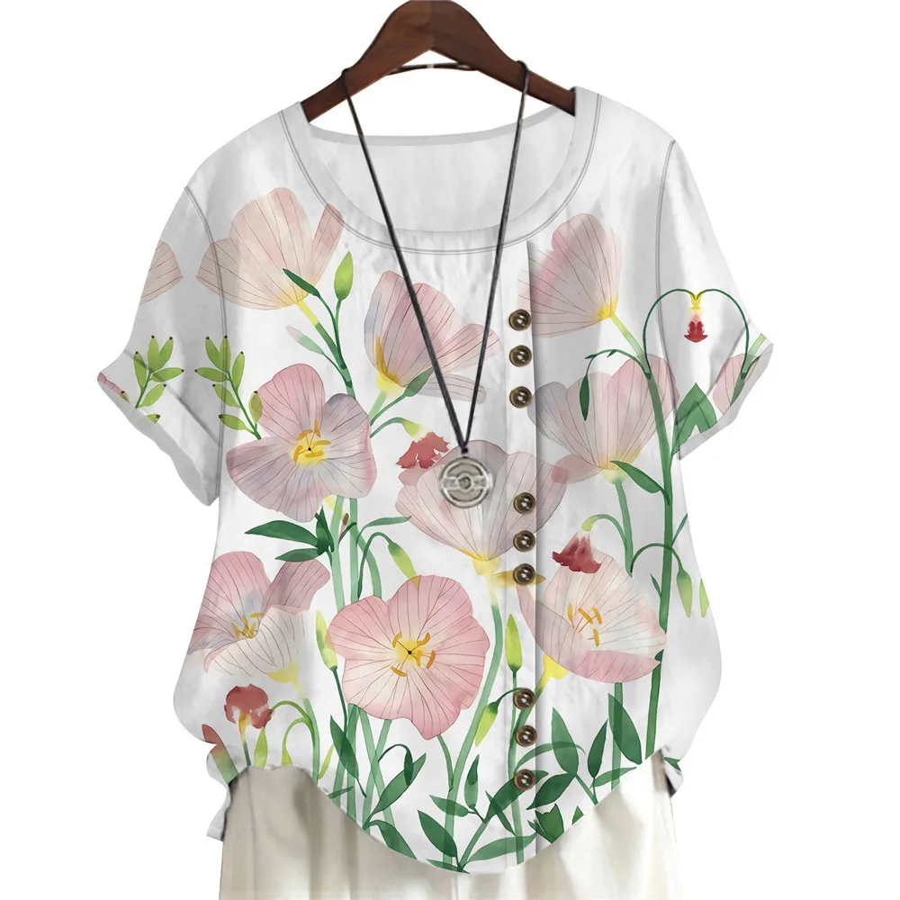 

CLOOCL Elegant Women Blouse T-shirt Narcissus Flowers Pattern 3D Printed White Shirts Summer Short Sleeve Tops Oversized