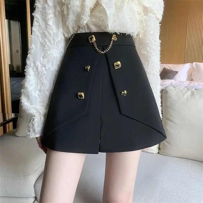 High waisted shorts for autumn and winter, new 2024 women's Korean  A-line pants biker women rainbow shorts