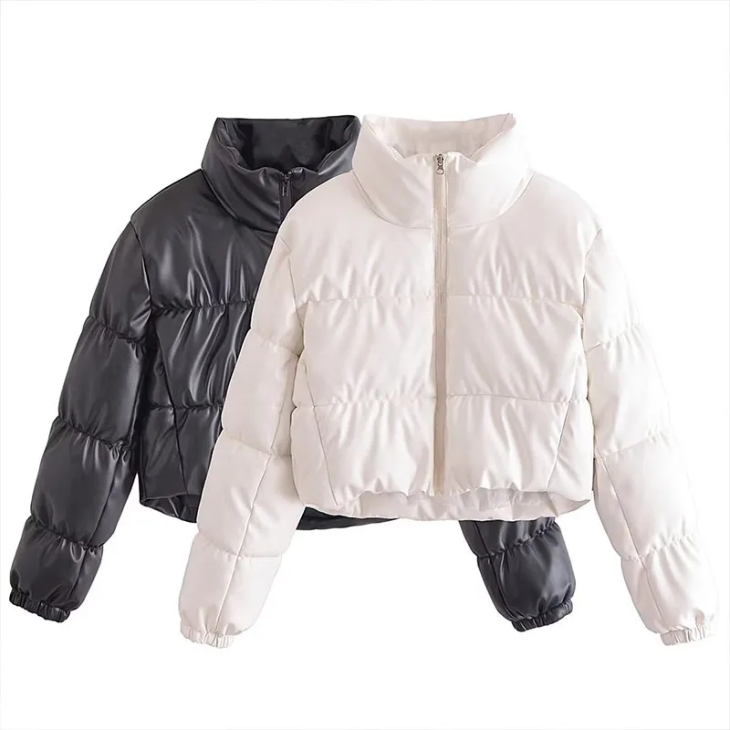 

Winter Women's 2023 New Casual Fashion Classic Long-Sleeved Short Collar Pockets Decorated Leather Cotton Coat Jacket