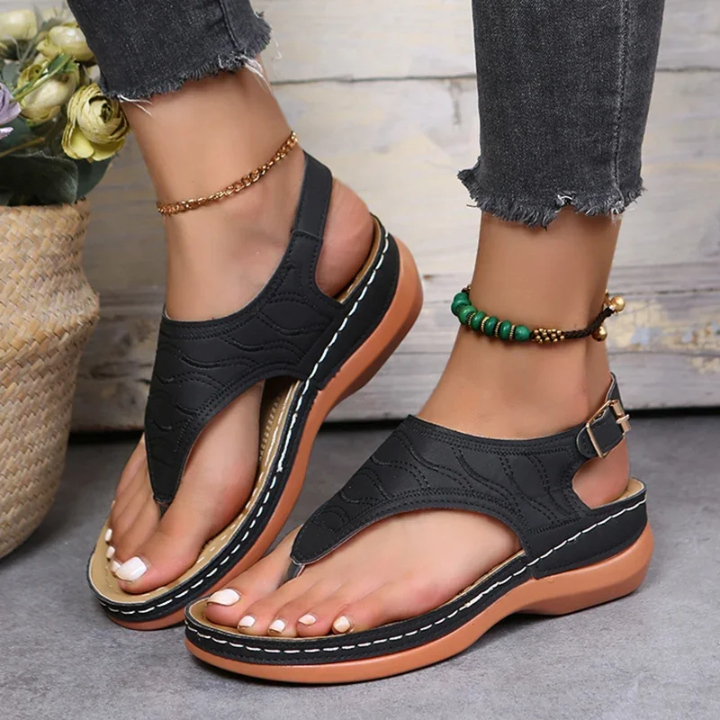 Rimocy Fashion Clip Toe Wedge Sandals Women Summer Platform Rome Sandalias Mujer 2025 Plus Size 43 Thick Sole Beach Shoes Ladies Women Sandals Women Wedges Heels Shoes