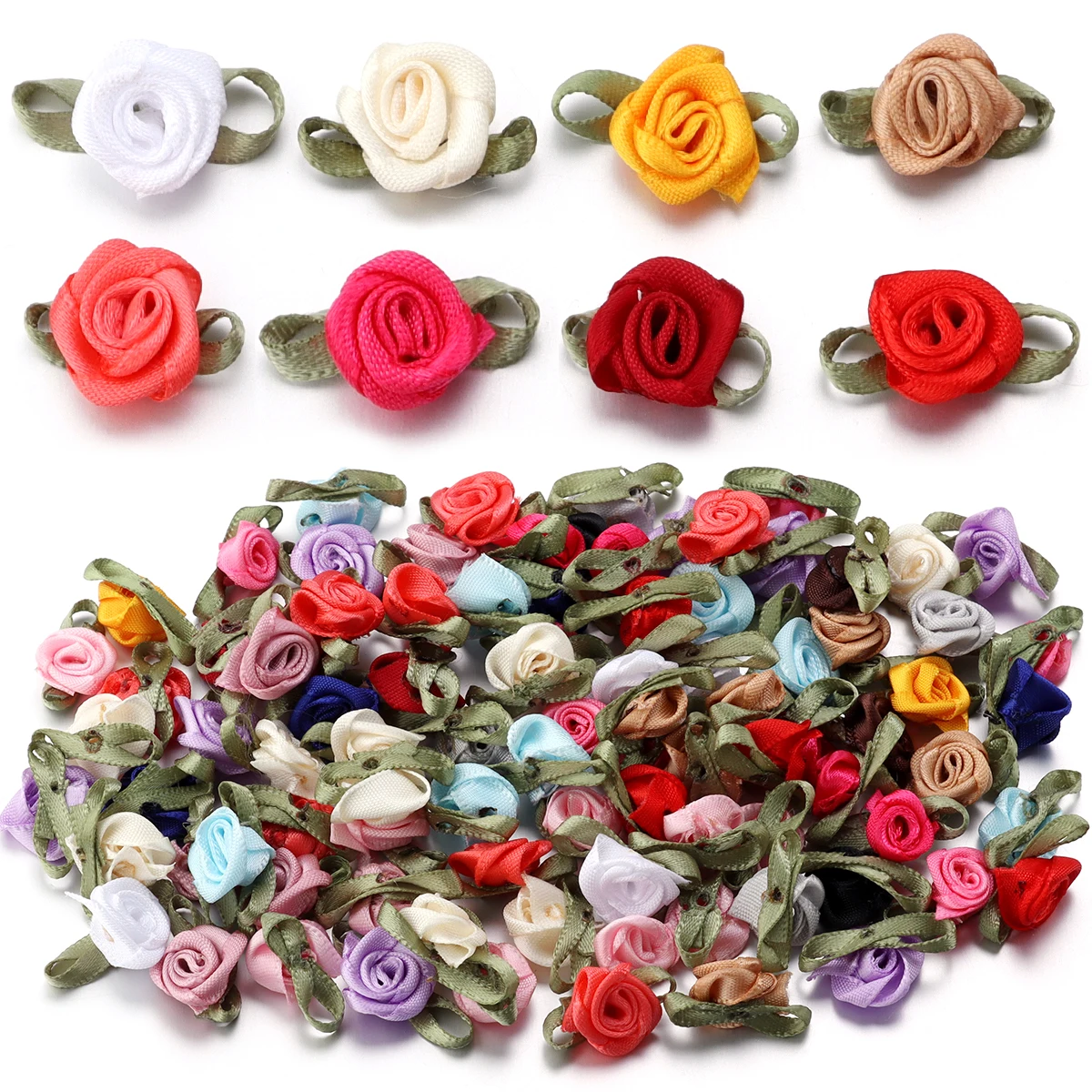 Elegant Mini Satin Ribbon Rose Appliques for Wedding Decor and Crafting