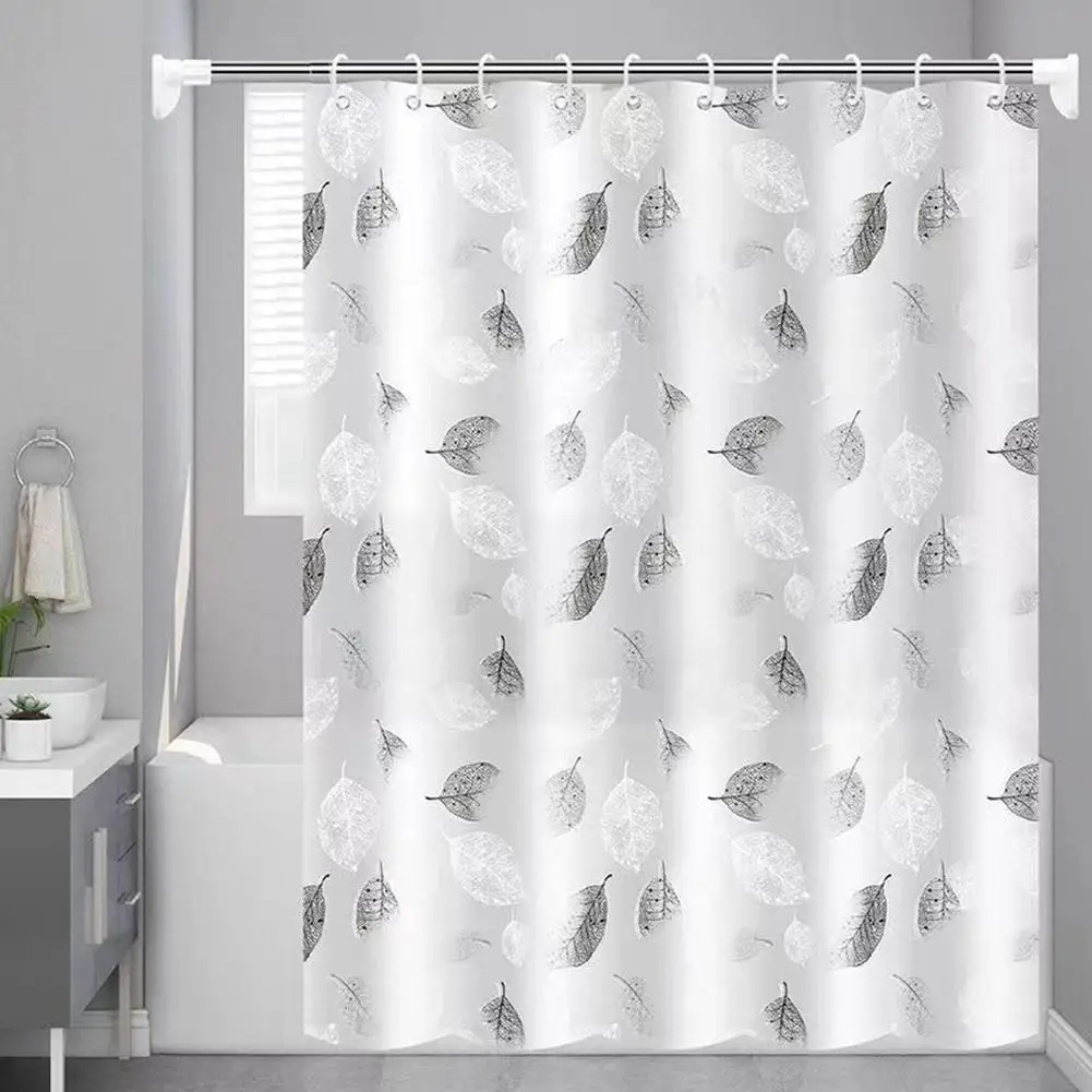 PEVA Shower Curtain With Hooks Rustproof Metal Grommets Waterproof Ombre Leaf Patterns For Bathroom