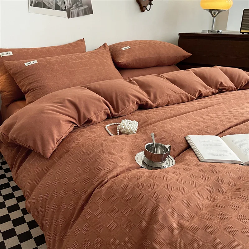 

RainFire Three Four Pieces Set Solid Color Simple Washable Cotton Queen King Size Bed Sheet Quilt Cover Comforter Bedding Sets