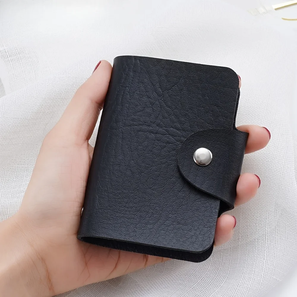 Black Faux Leather Wallet 24 Card Slots Compact Business Card Holder Memo Pocket Design Sense