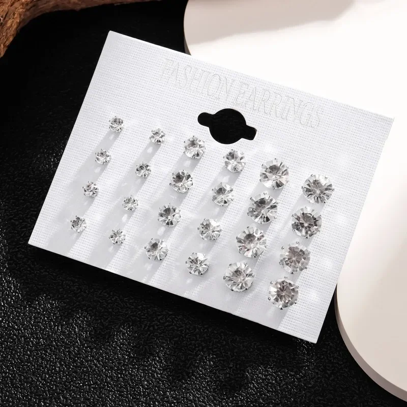 New 12 Pair/Pack White Shiny Wedding Stud Earrings Set For