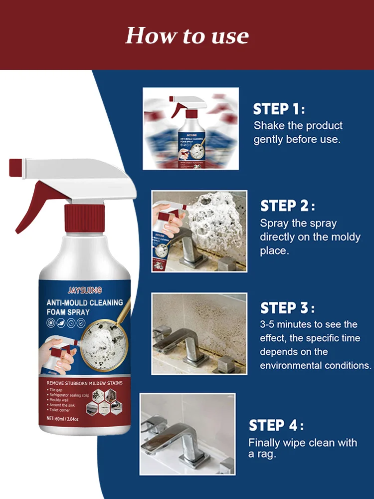 60ML Kitchen Anti Mold Foam Spray Cleaner Remover Degreaser Cleaning Washing Machine Spray Toilet Moldy Remover Wall Joint T6Z5 cleaning spray bathroom cleaner mold remover gel hard surface cleaner