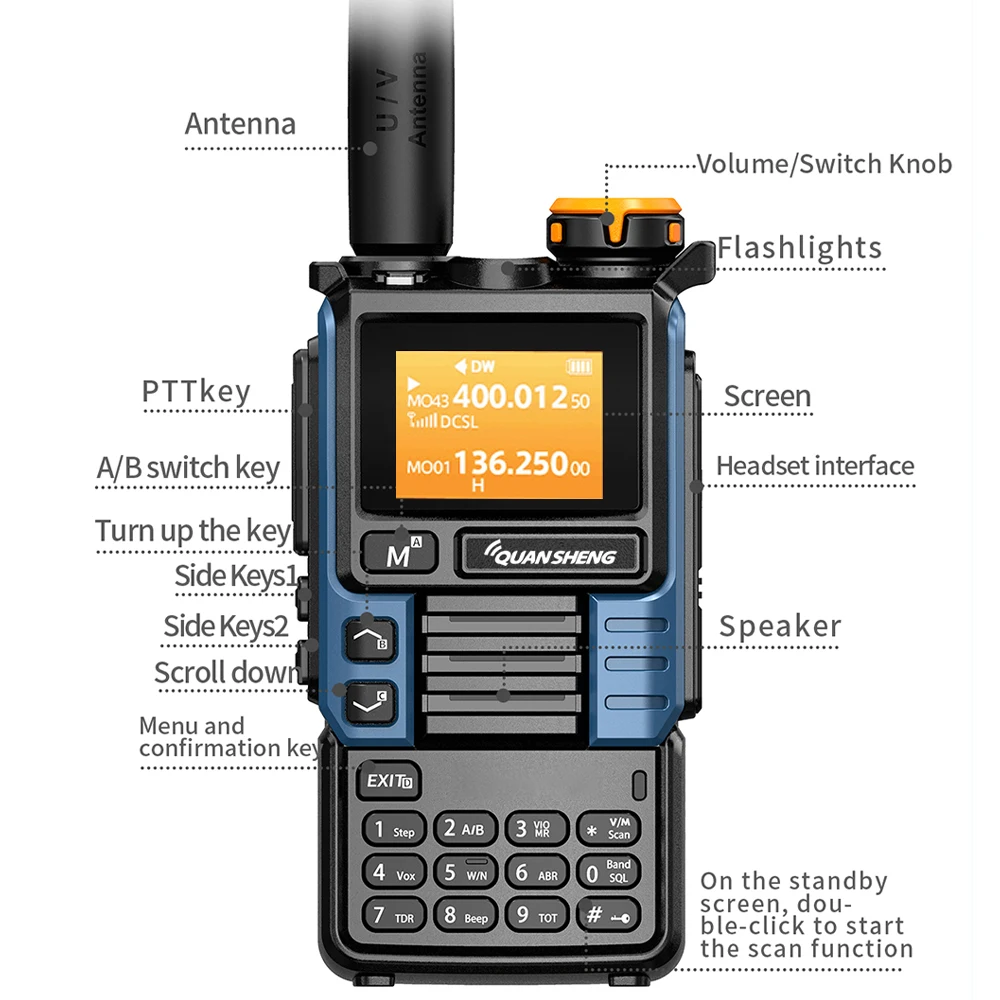 UVK5(99) AM/FM/DTMF Walkie-Talkie 200CH 20-1000MHZ Walkie-Talkie NOAA Weather Forecast with Flash Copy Frequency Tpye-C LCD Disp 4