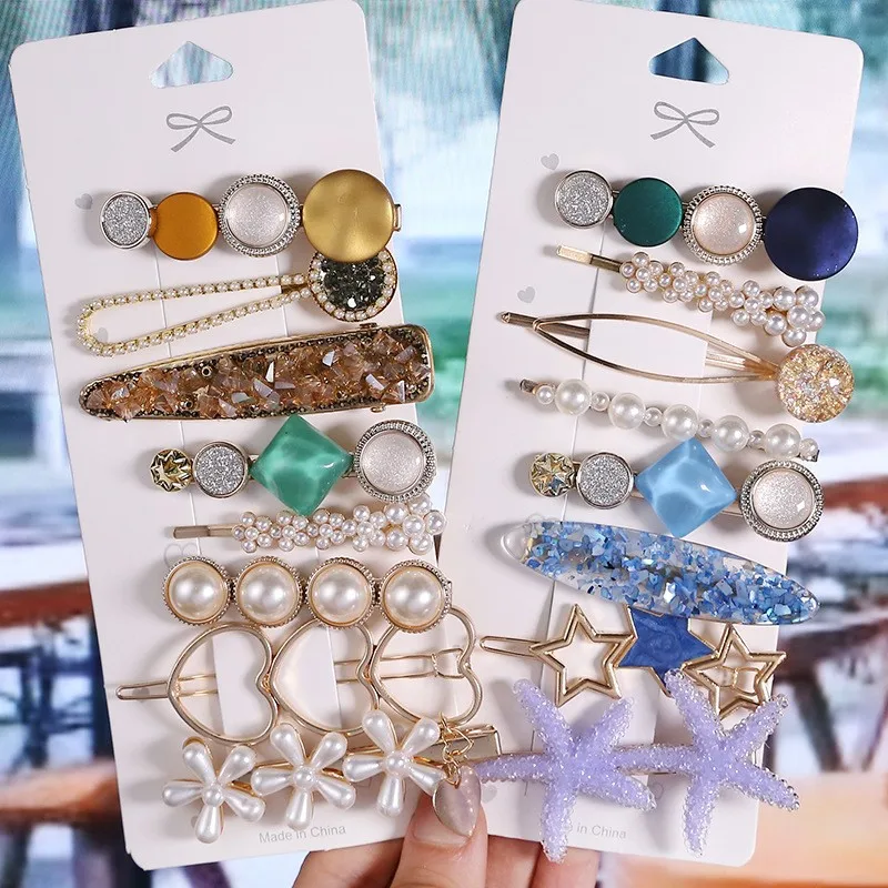 8 stücke/5 teile/satz bunte Inlay Strass Haars pange Mode Blume Haarschmuck aushöhlen Seestern Metall Haarnadel
