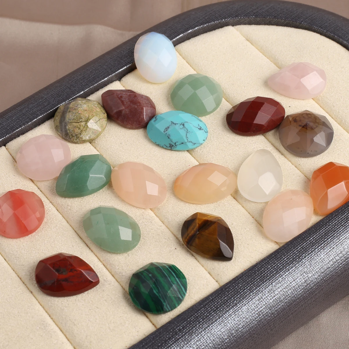 20PCS Cabochon Faceted Natural Crystal Agate Circular Oval Droplet Shaped Beads Jewelry Making DIY Necklace Earrings Accessories