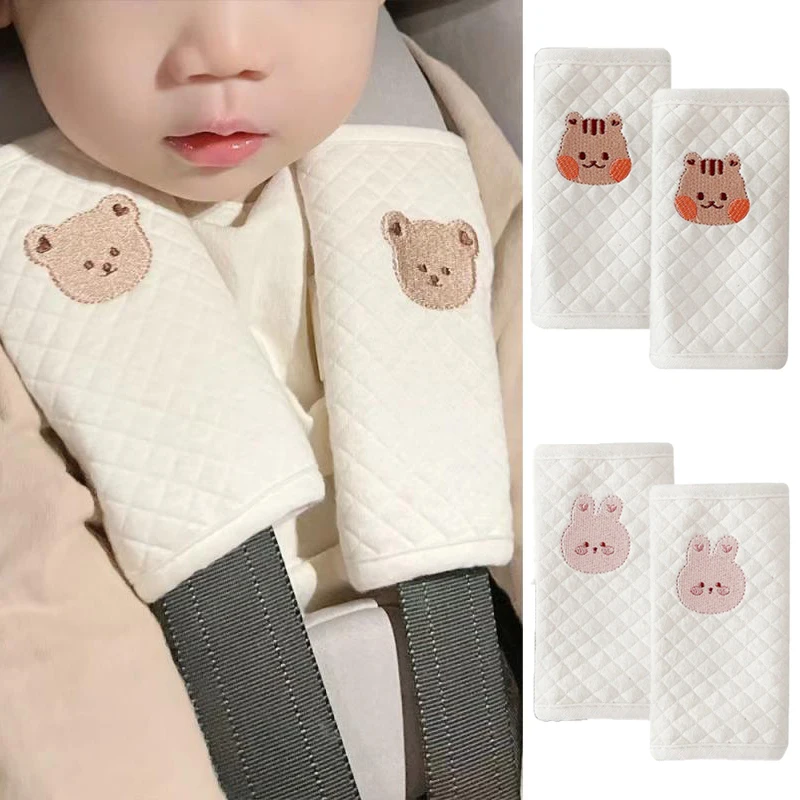 

Baby Car Seat Safety Belt Cover Kid Chest Shoulder Protector Cushion Korean Cartoon Embroidery Bear Bunny Car Seat Accessories