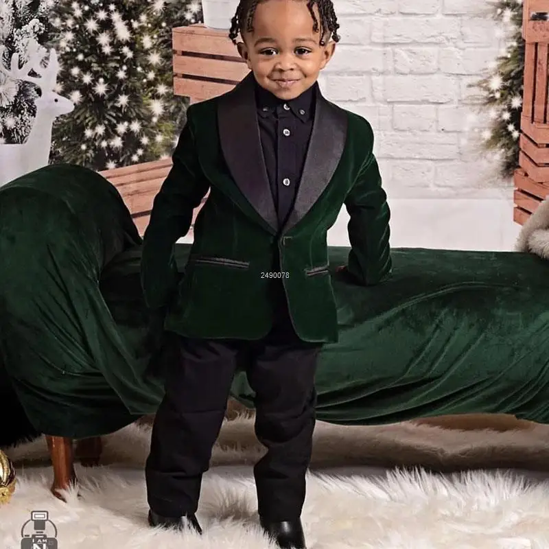 Boys Suit Set Kids 1 Year Birthday Dress Baby Boys Purple Velvet Blazer Jacket Pants Photograph Suit Children Wedding Performance Evening Wear