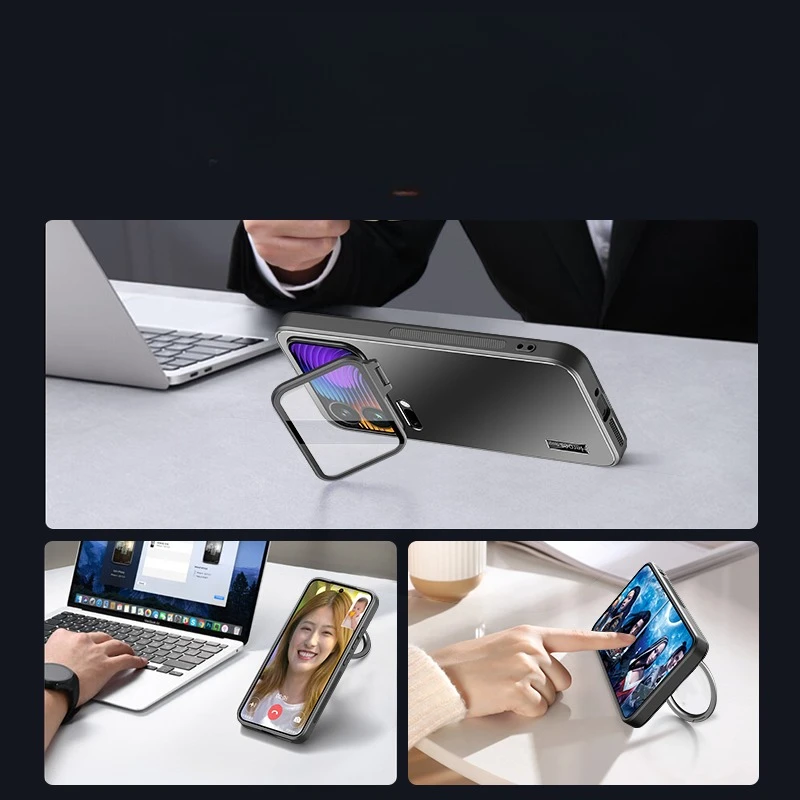 Enhanced Protective Case with Invisible Bracket and Camera Lens Guard - Matte Shockproof Shell