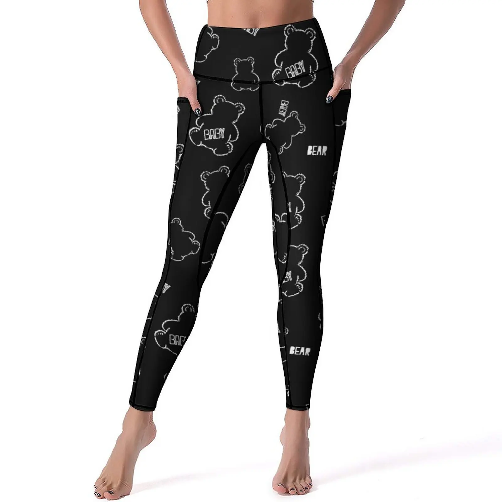 

Baby Bear Print Leggings With Pockets Cute Animal Pattern Yoga Pants Push Up Fitness Yoga Legging Elegant Stretch Sport Pants