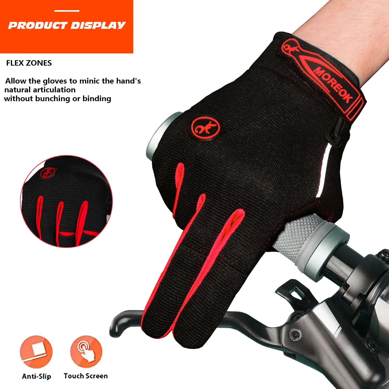 MOREOK Cycling Gloves Full Finger Bike Gloves 5MM Liquid Gel Pad Anti-Slip Shock-Absorbing Touchscreen Bicycle Gloves Men Women 5