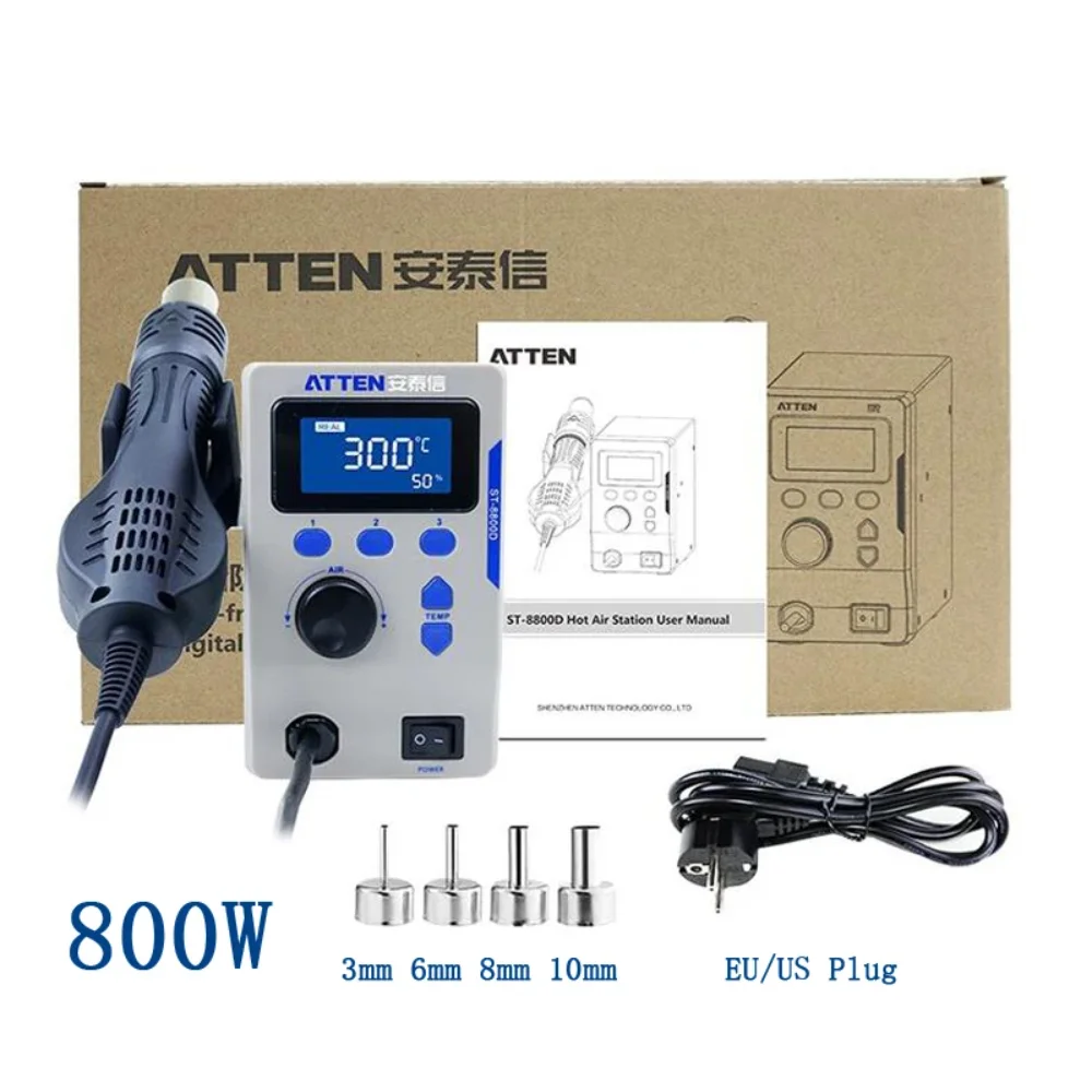 800W Hot Air Gun ATTEN ST-8800D  Digital Display BGA Rework Station Air Volume Anti-Static Repair Desoldering Station 110V /220V 5