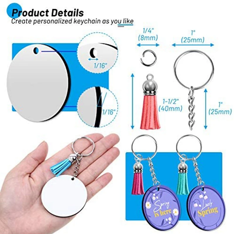 120 pcs Acrylic Keychain Blank with Key Rings: Tassels Key Chain for  Craft,Bulk Keychain Rings,Acrylic Keychain Blanks Rings,Key Chain Kit 