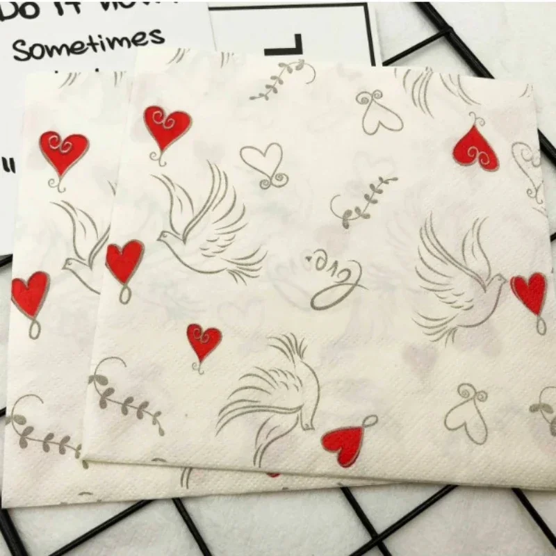 Paper Napkins Disposable Paper Placemats Tissue Paper Decoration Colourful Printed Napkin Wedding Creative Paper Napkin Wedding Heart Shaped Facial Tissue Table Setting Paper Placemat 20pcs/pac