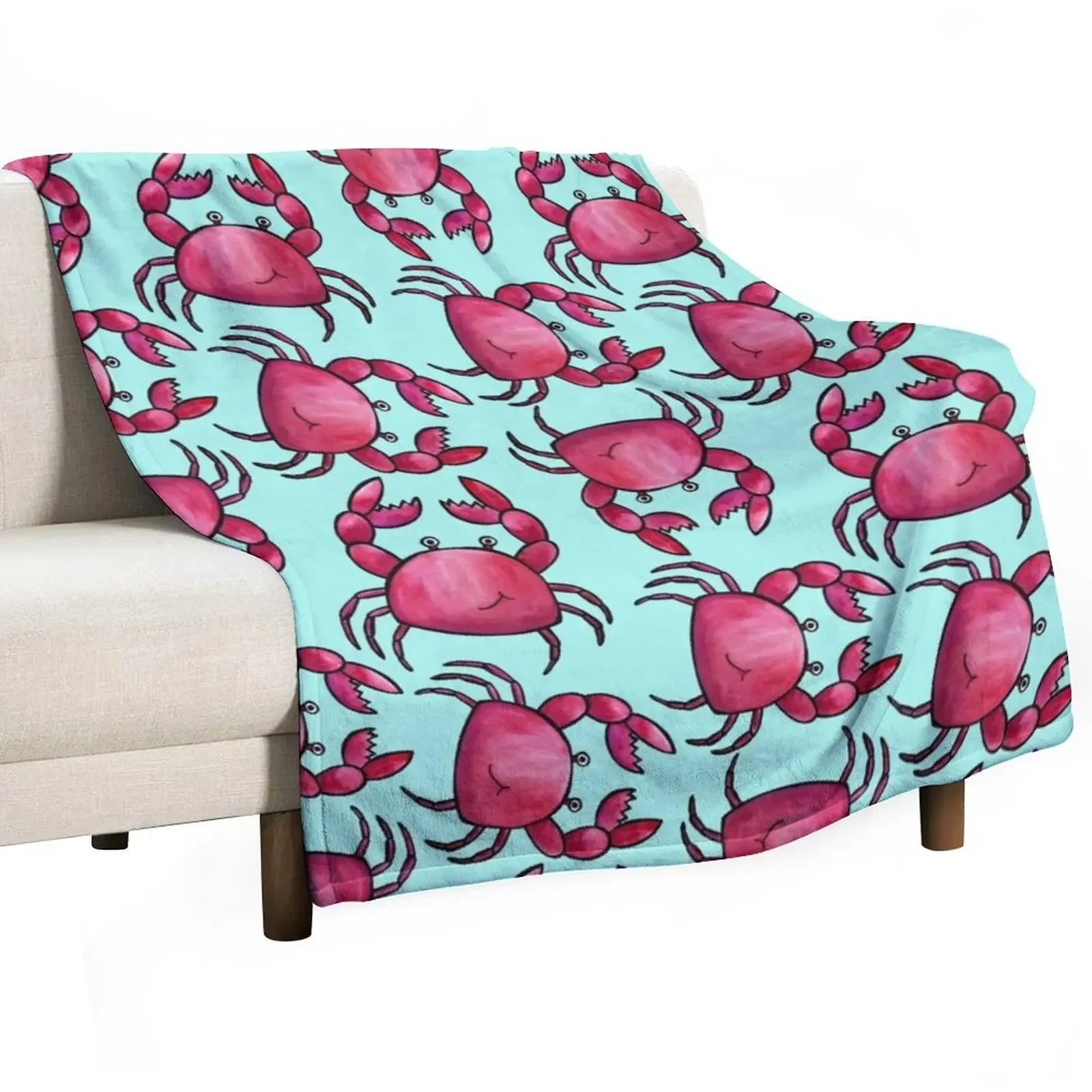 

Watercolor Crab Print Throw Blanket Cute Plaid Sofa Throw Blankets