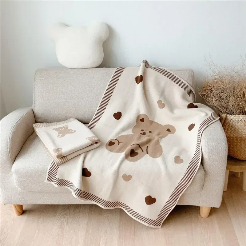 Cute Bear Baby Blanket Knitted Swaddling Blankets Newborn Babies Accessories Children's Winter Warm Bed Cover Bedding Manta Bebe 2