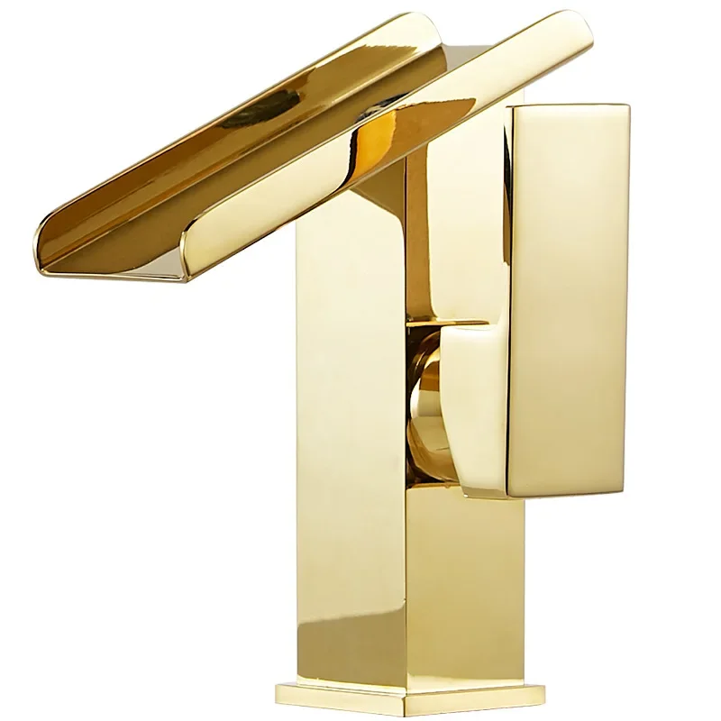 

Bathroom Waterfall Basin Sink Faucet Gold Wash Basin Faucet Single Handle Hot and Cold Waterfall Modern Bathroom Mixer Tap