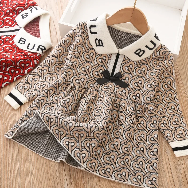 

2023 Autumn Fashion Girl Knit Sweater Dress Children Korean Princess Dresses Little Girls Toddler Party Long Sleeve Clothing
