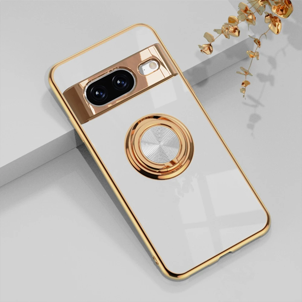Luxury Ring Holder Magnetic Stand Case - Elegant Plating Soft TPU Shockproof Cover