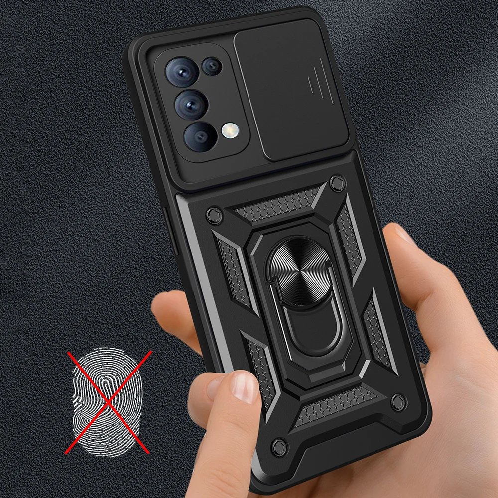 슬라이드 렌즈 카메라 보호 Funda OPPO Reno 5 5G 케이스, OPPO Reno 5 4g Find X3 Lite 케이스, 마그네틱 링 스탠드 아머 커버