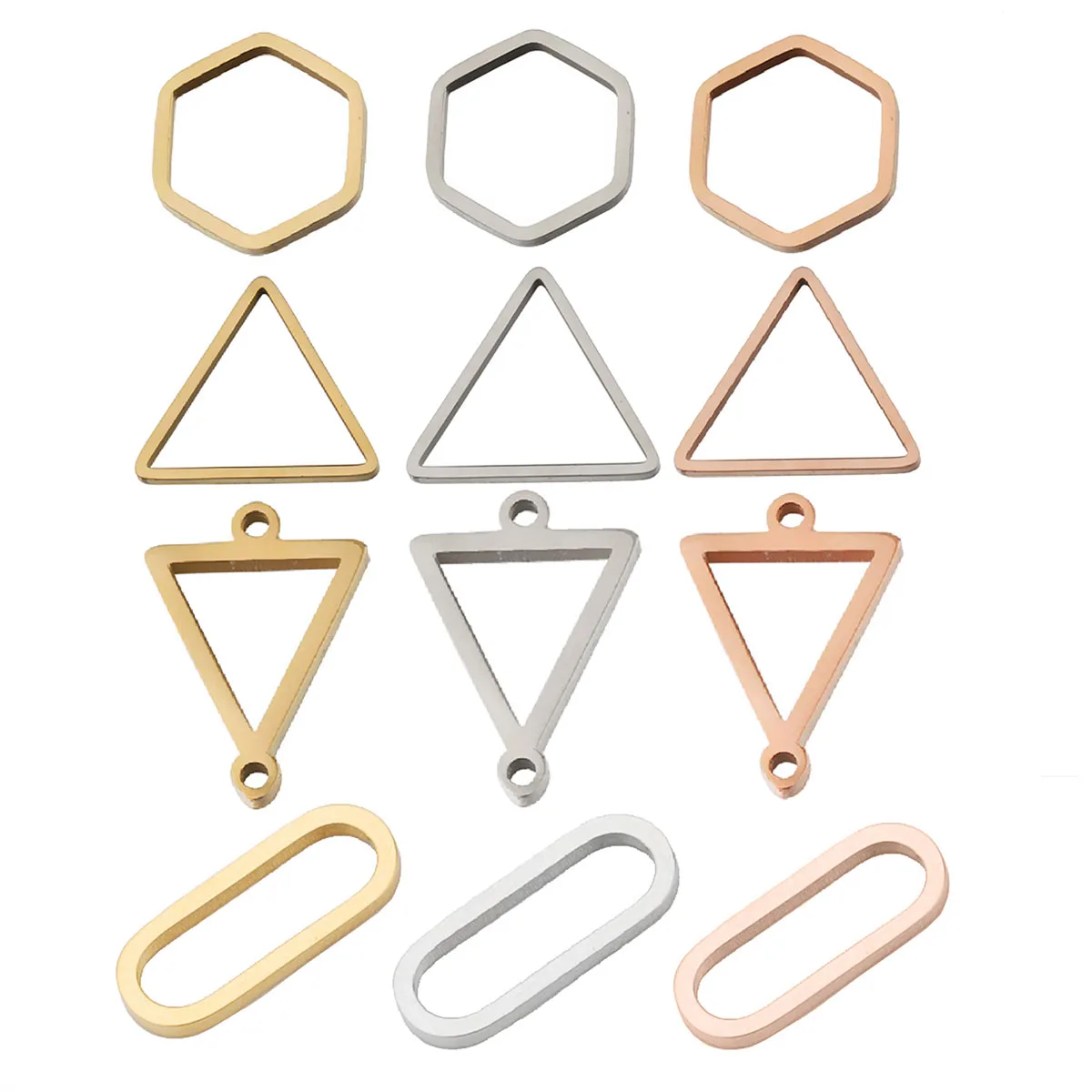 

10pcs Polish Stainless Steel Geometric Triangle Hexagon Oval Pendant Charm Pendant for DIY Jewelry Making Bracelet Accessories