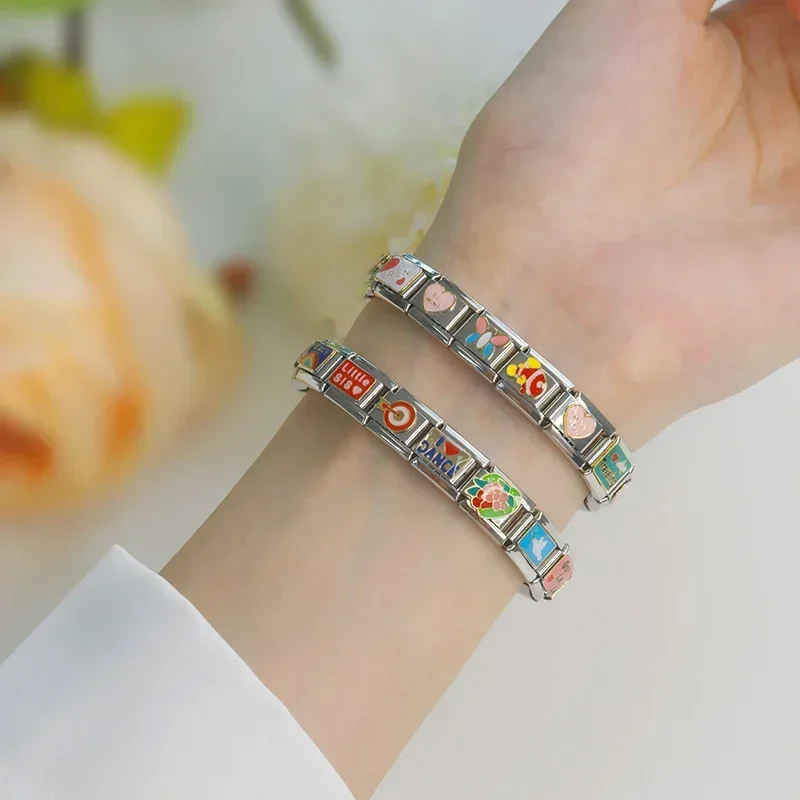 Fashions Colors Peace Keep Tryin Cappucino Charm Links Fit 9mm Bracelet Stainless Steel Making DIY Jewelry DJ732-A italian charm bracelet stainless steel bracelet