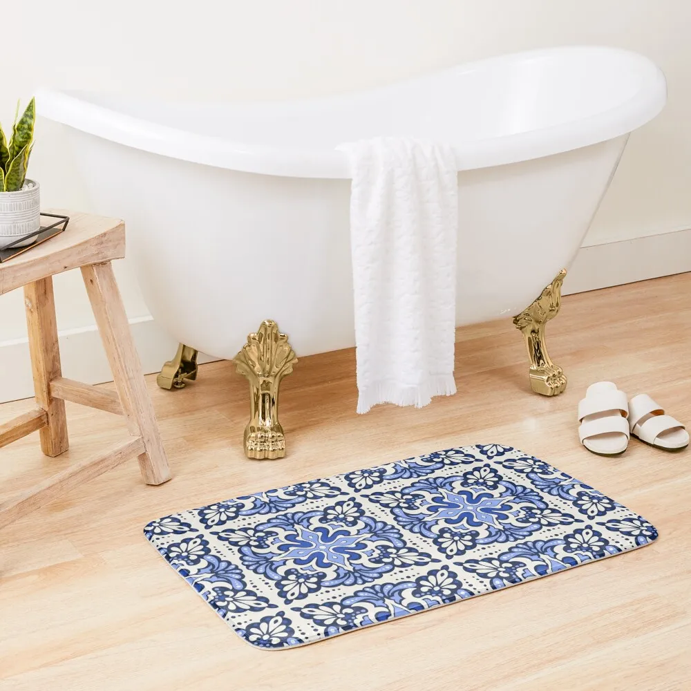 

MEDITERRANEAN BLUE TILE Bath Mat Carpet Rug Foot Bathroom Carpets For Bathrooms Mat