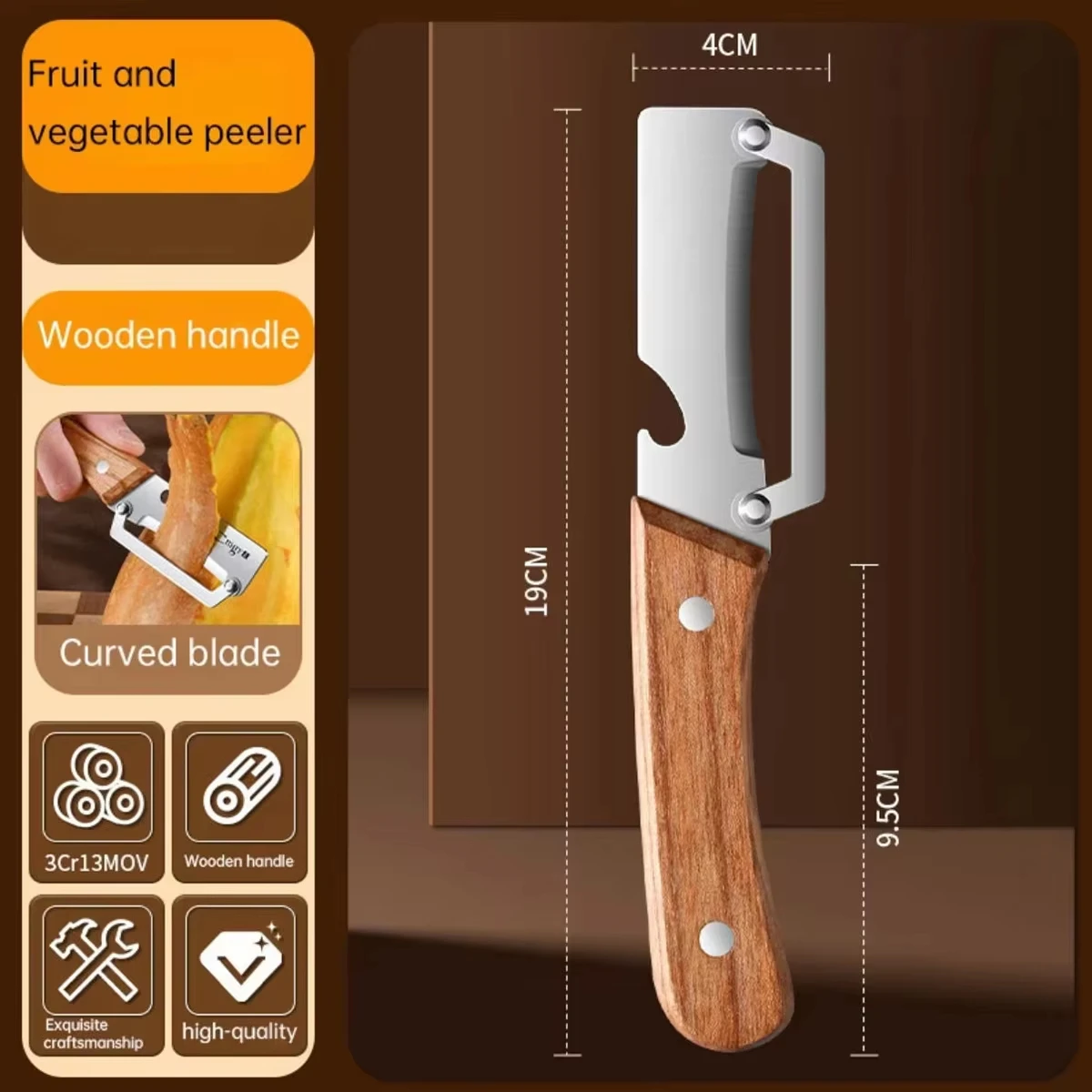 2-in-1 Stainless Steel Peeler Multi-Functional Serrated Vegetable Slicer Fruit Peeling Slicing Wooden Handle New Kitchen Knife 6