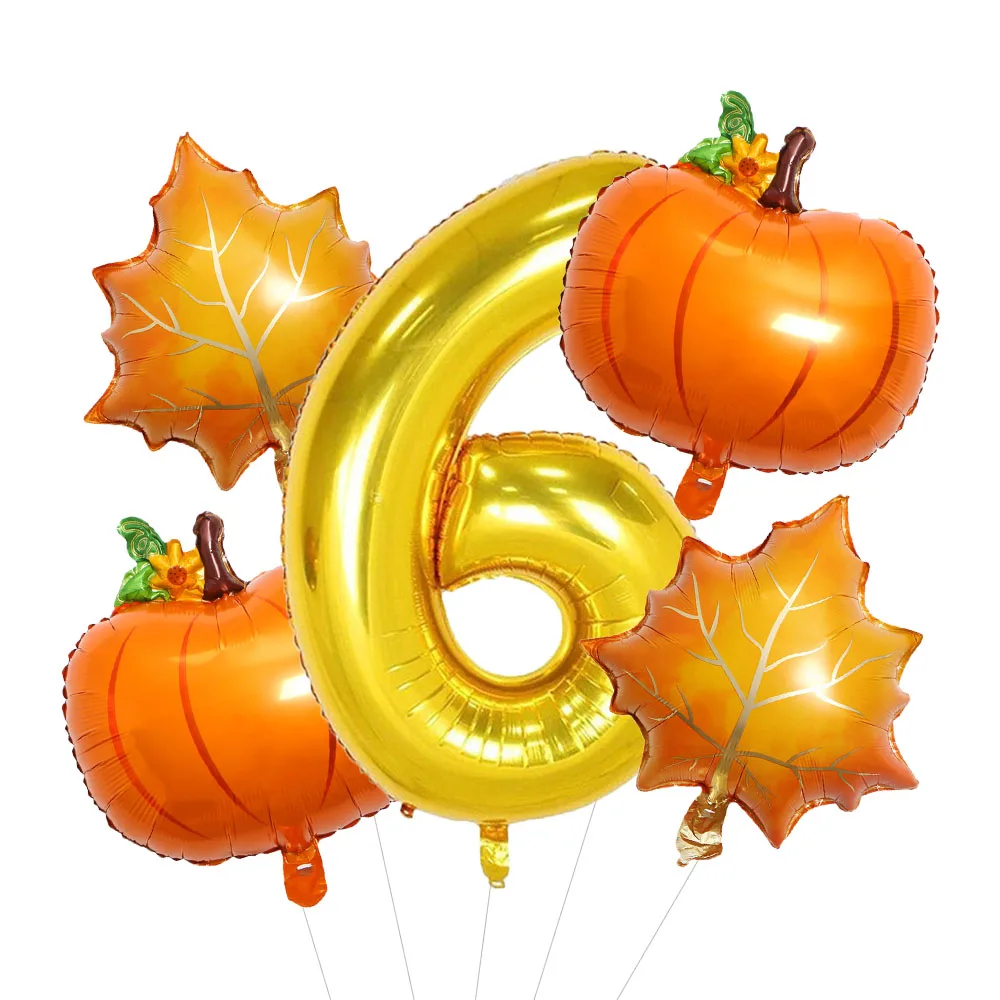 5 stücke Herbst Kürbis Ahorn Blätter Ballons Set 32 zoll Gold Nummer 0-9 Ballon Geburtstag Dekorationen Herbst Festliche partei Liefert – Detail 4