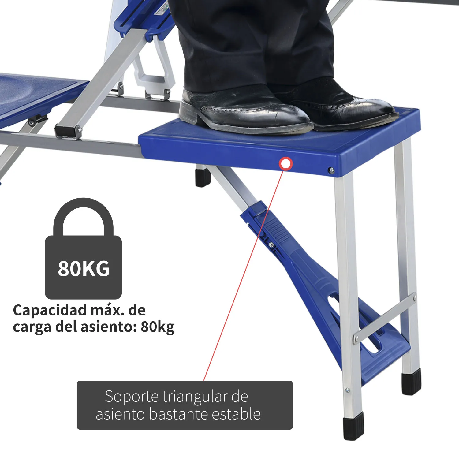 Outsunny Mesa Plegable 4 Asientos y Agujero Sombrilla Estructura Aluminio Camping Playa Picnic