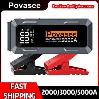 POVASEE 12V Auto Jump Start 2000A-5000A Batteria per auto Avviamento Booster Avvio di emergenza Accumulatori e caricabatterie di riserva portatile Dispositivo di avviamento automatico